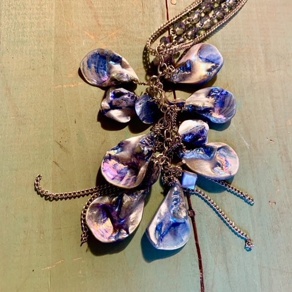 Blue Mother of pearl & Crystal Necklace 30" Long - Picture 11 of 12